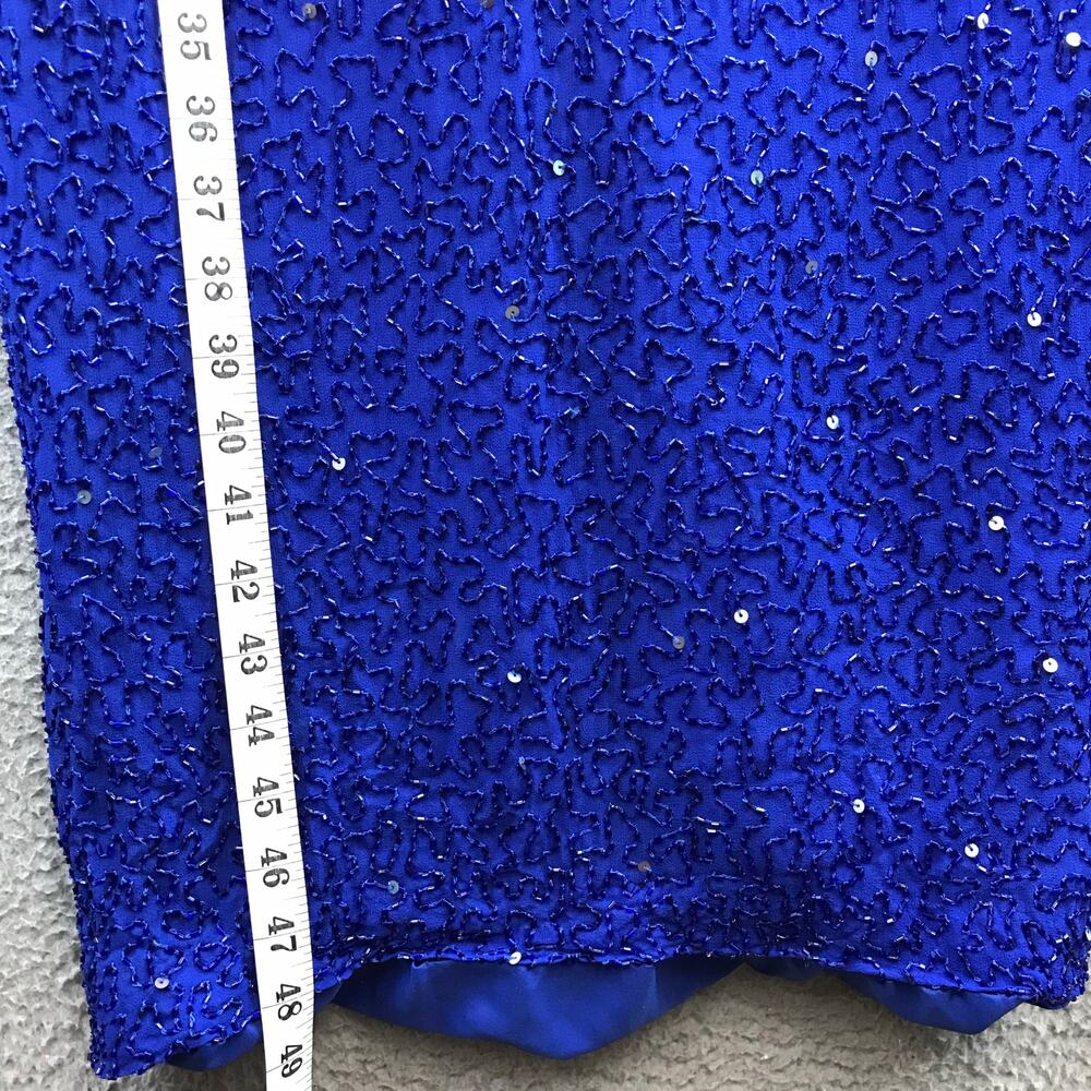 Lawrence Kazar Sequined Blue Silk Cocktail Dress - Size M - Picture 9 of 12
